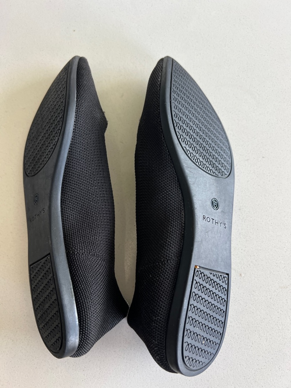 Rothy's Black Pointed Knit Flats with Blue Insole Trim - Picture 7 of 11